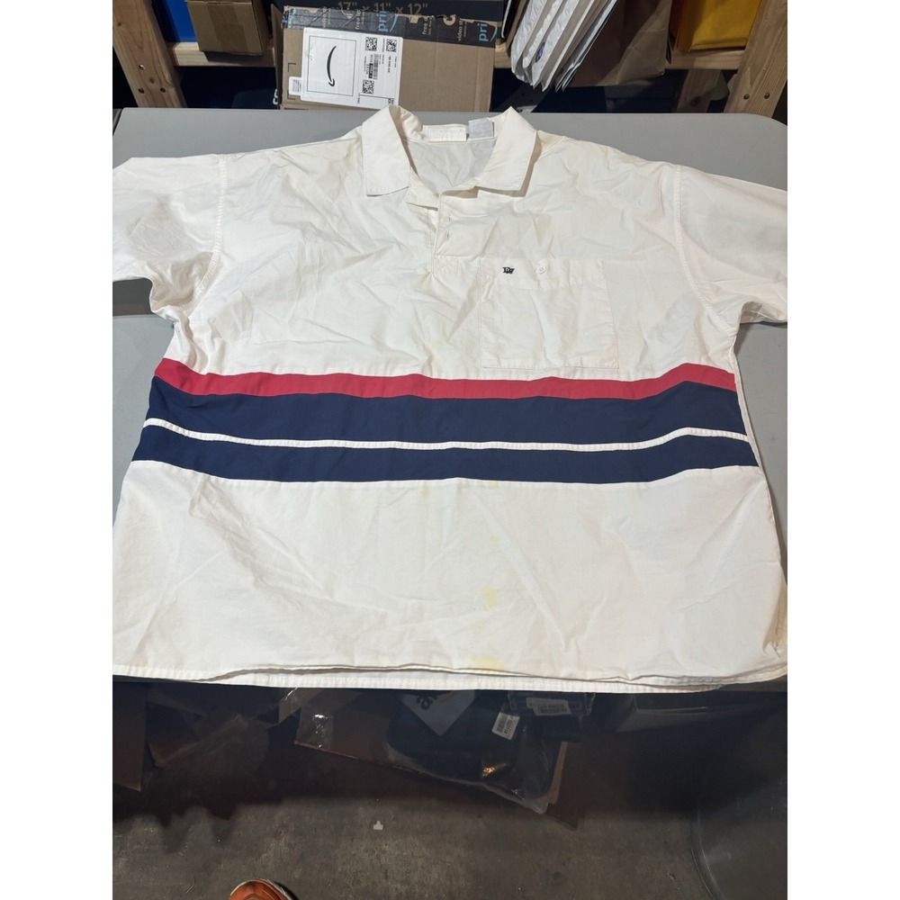Vintage‎ Christian Dior 90s Polo Shirt White Striped XL